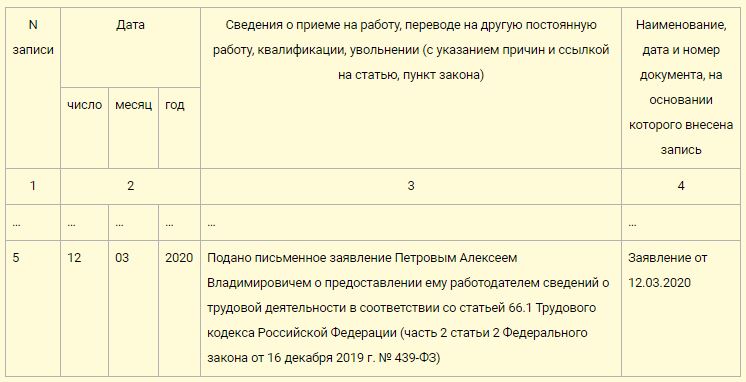 Образец записи в трудовой книжке о переходе на электронную трудовую книжку образец